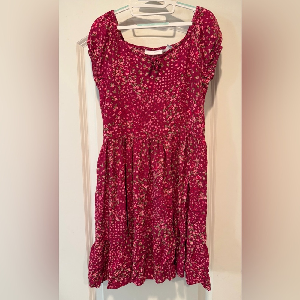 The Children's Place Raspberry Floral Short Sleeve Casual Dress - Sz 10/12